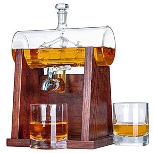 Jillmo Whiskey Decanter Set, 1250ml Whiskey Decanter with 2 Whiskey Glasses